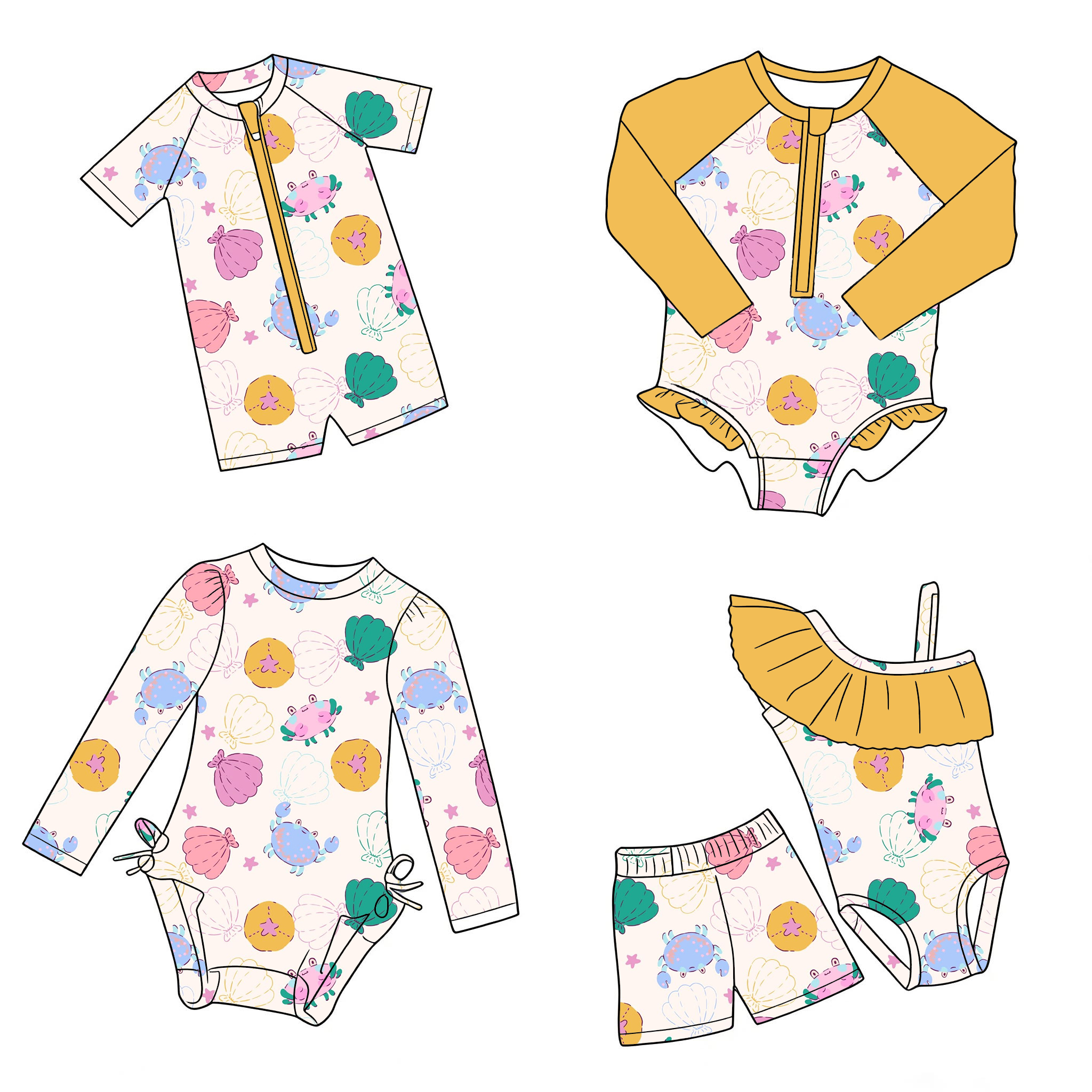 Baby Clothing Made In Usa - Boutique children's clothing sets seashell and
