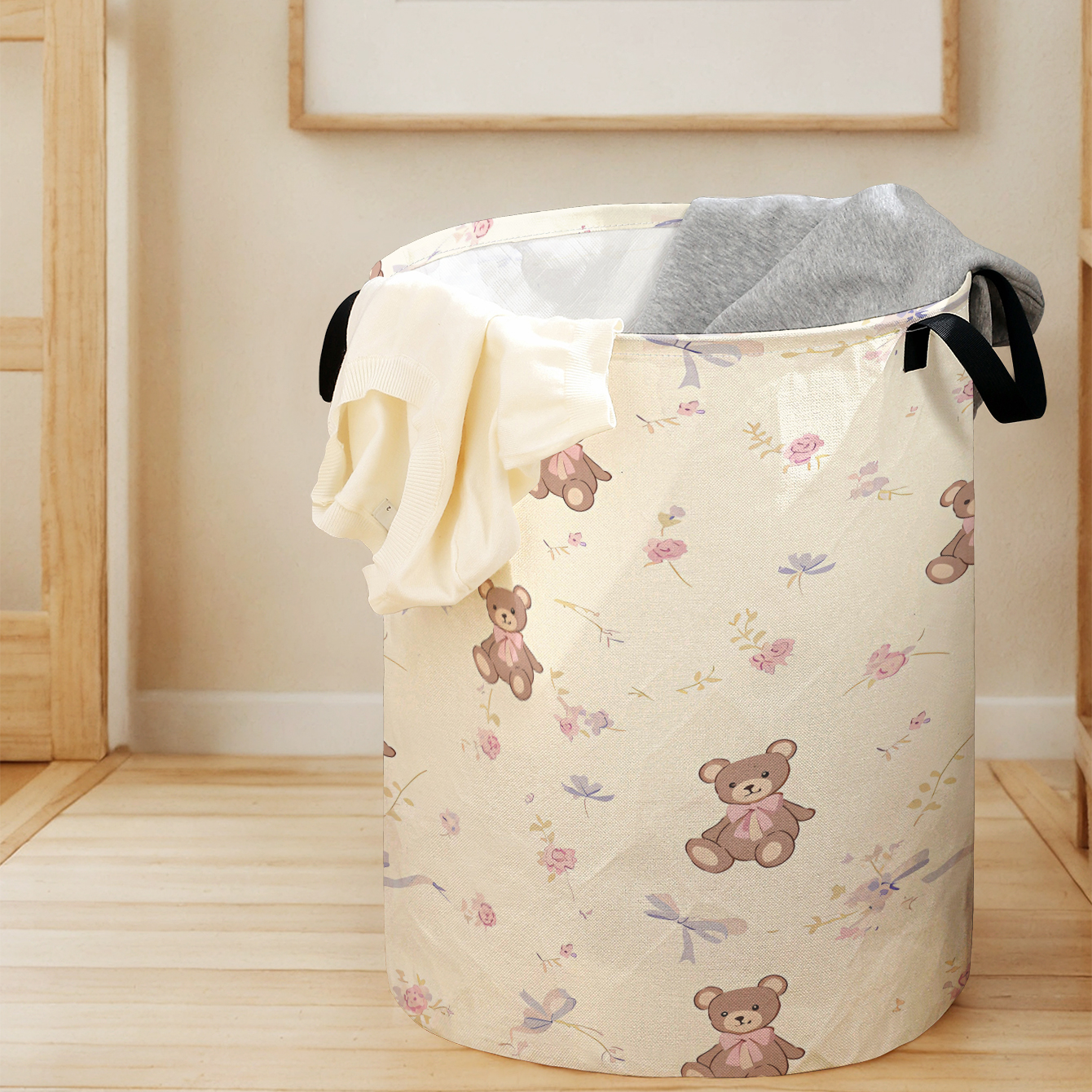 Teddy Bear & Floral Print Fold - Baby Clothing Basket のレビューと価格