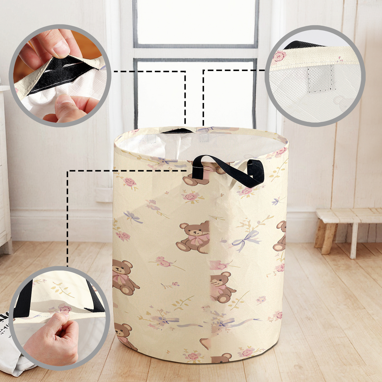 Teddy Bear & Floral Print Fold - Baby Clothing Basket のレビューと価格