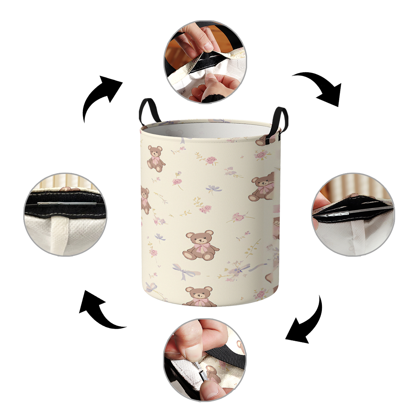 Teddy Bear & Floral Print Fold - Baby Clothing Basket のレビューと価格
